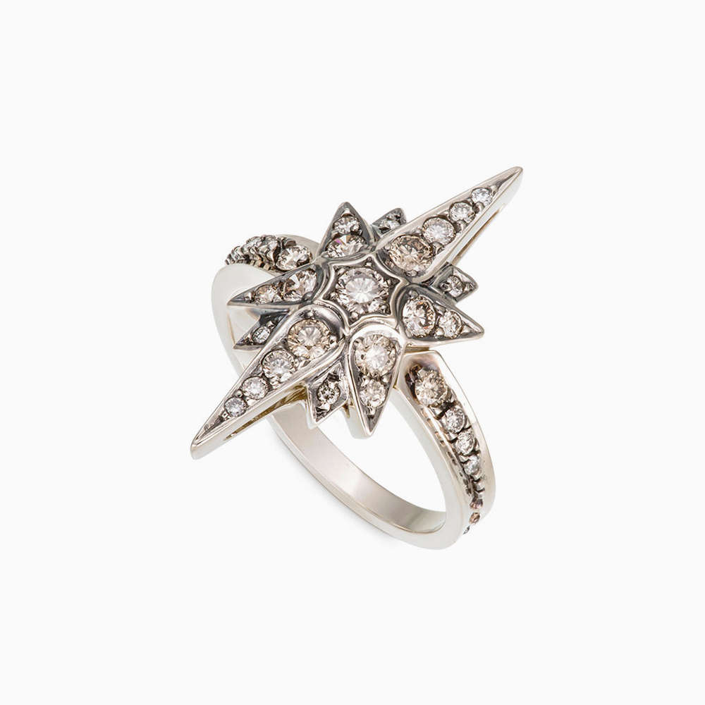 טבעת STARS בינונית בזהב אצילי ויהלומים בצבע קוניאק