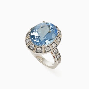 טבעת ARENA קטנה בזהב אצילי, טופז כחול ויהלומים