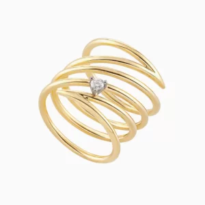 טבעת ספירלה ארוכה זהב צהוב ויהלום SIMPLECHIC