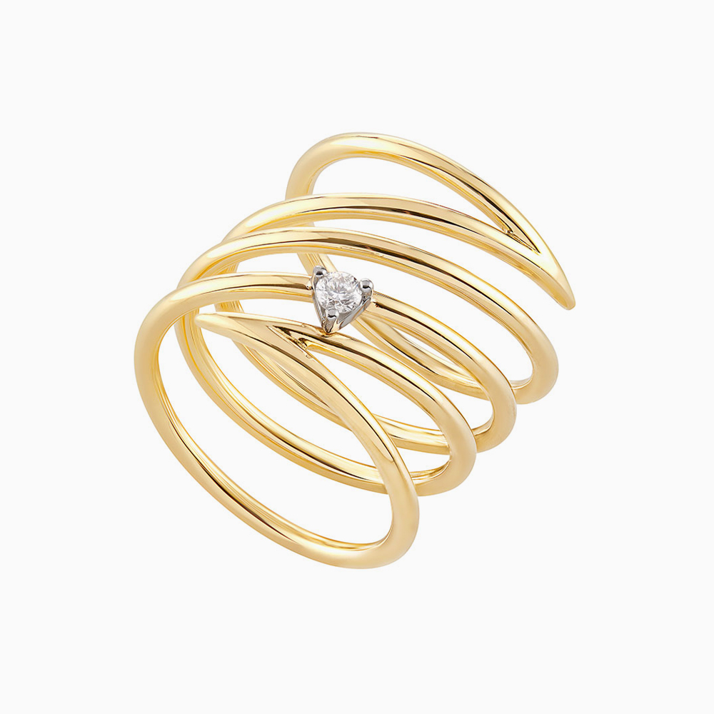 טבעת ספירלה ארוכה SIMPLECHIC בזהב צהוב ויהלום