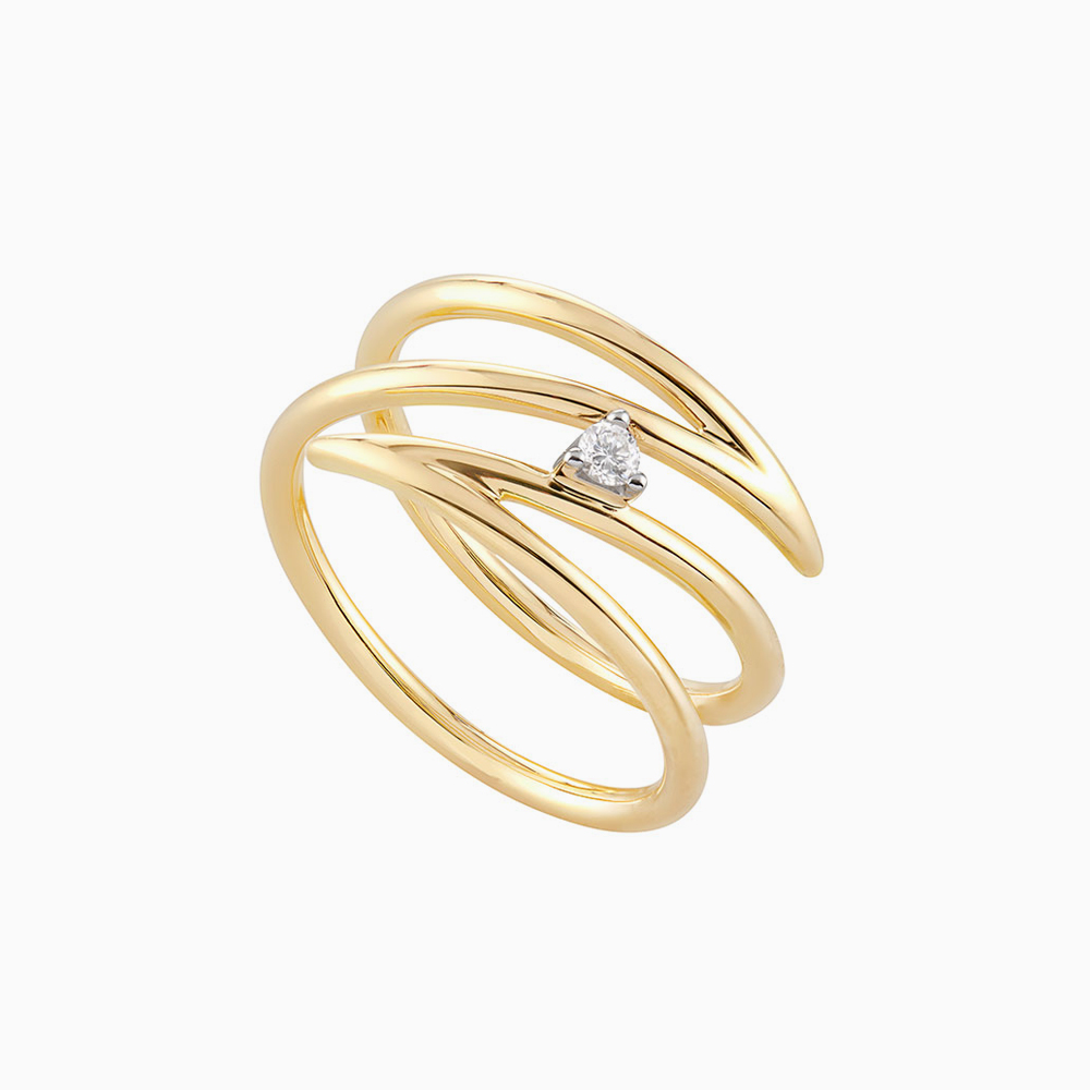 טבעת ספירלה קצרה SIMPLECHIC בזהב צהוב ויהלום