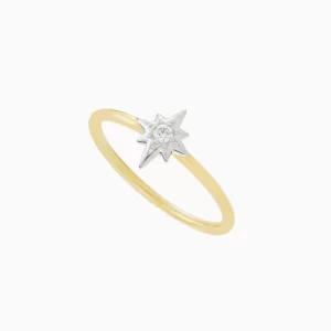 טבעת כוכב בזהב צהוב, זהב לבן ויהלום MYCOLLECTION