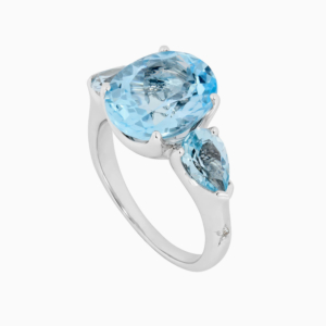 טבעת ORION גדולה בזהב לבן, טופז כחול ויהלום