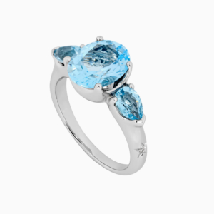 טבעת ORION בינונית בזהב לבן, טופז כחול ויהלום