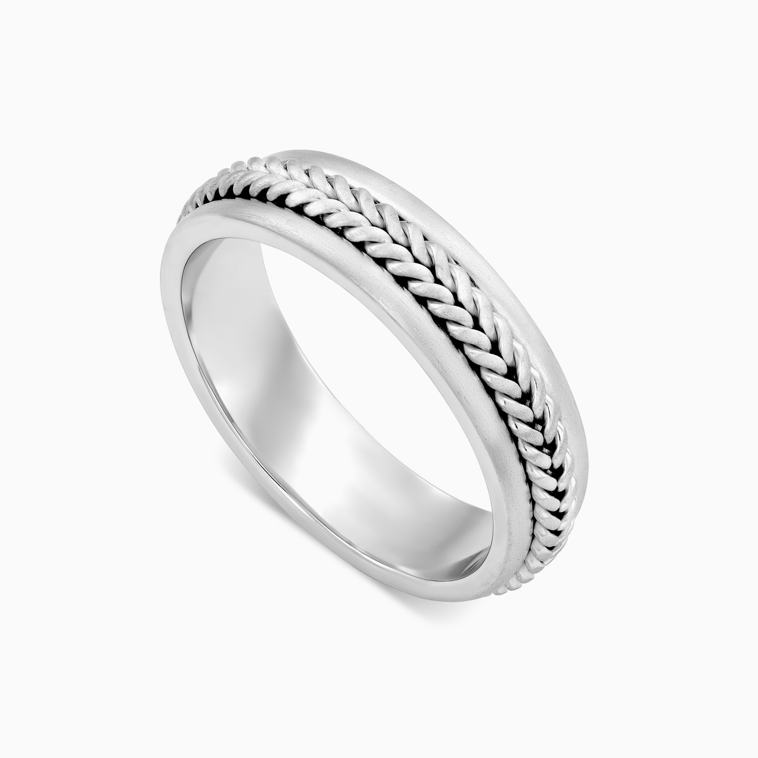 טבעת נישואין בעיטור צמה בזהב לבן