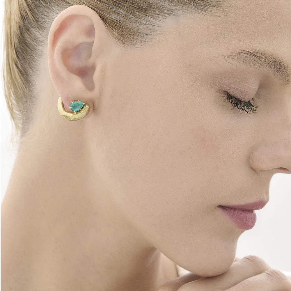 עגילי זהב צהוב ואמרלד METEOROS