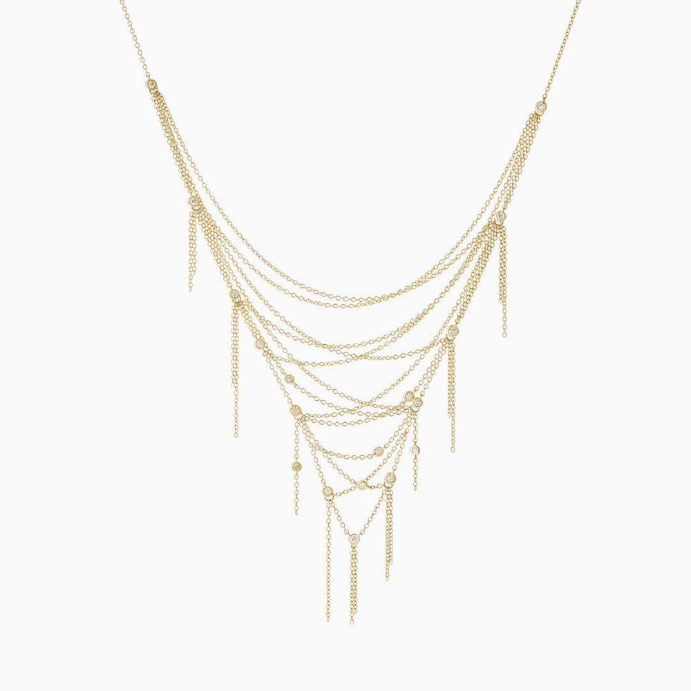 שרשרת זהב צהוב ויהלומים מפל SILK
