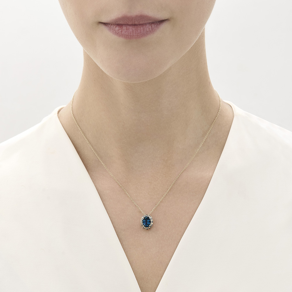 שרשרת זהב אצילי, טופז כחול ויהלומים ARENA קטנה